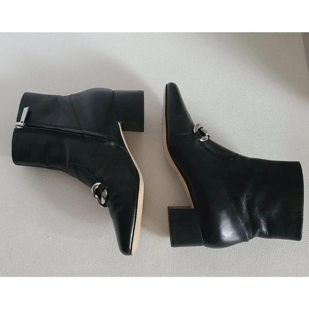 WOMENS' MICHAEL KORS CHAIN EMBELLISHED LEATHER ANKLE BOOTS BOOTIES BLACK SZ 6 M